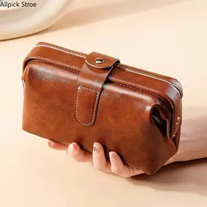 Women's Leather Wristlet Wallet, Large Capacity Zip-Around Clutch with Card Slots, Vintage Waxed Leather Wallet for Everyday Use & Travel