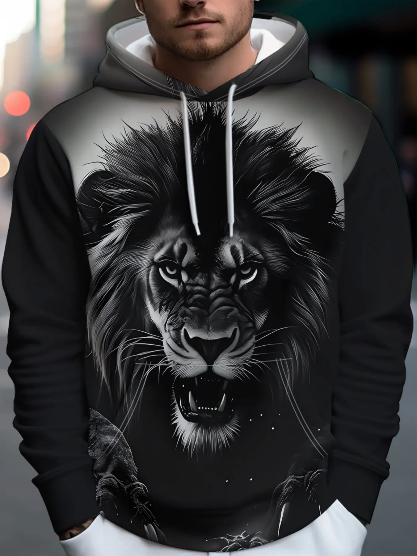 Men's Tiger Pattern Hoodie, 3D Print Fashion Casual Outerwear, Trendy Men's Top, Long Sleeve Fitted Pullover, Fall & Winter Style