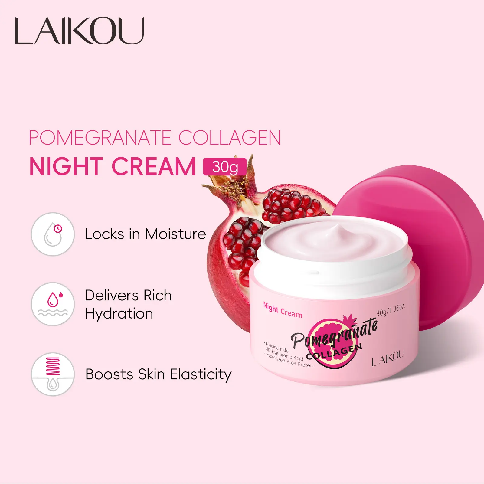 Pomegranate Collagen Night Cream 30g, Hydrating Moisturizing Sleep Face Cream, Overnight Skincare, Deep Nourishment & Renewal