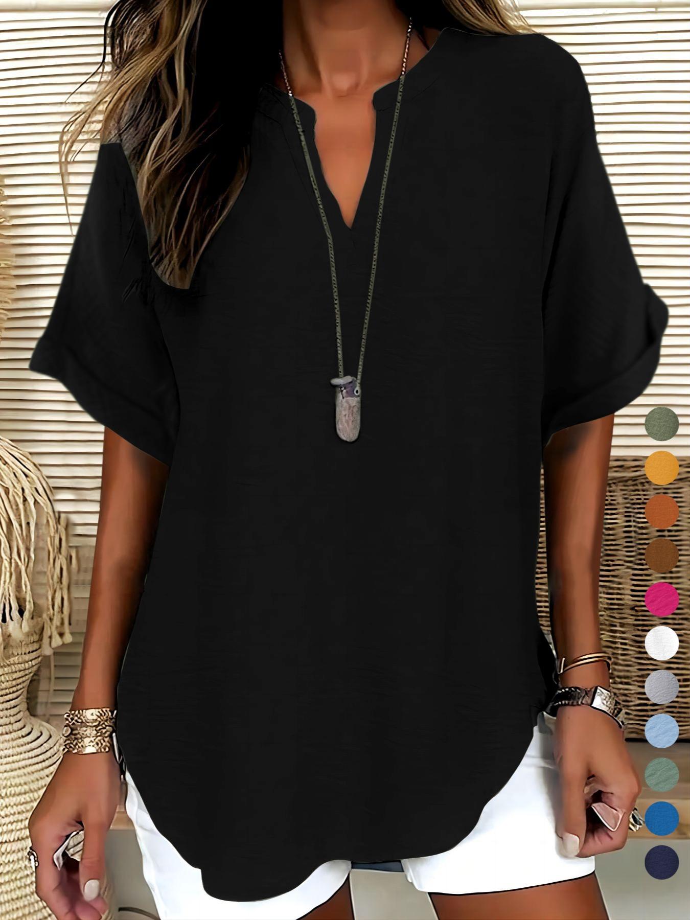 Women's Plain Short Sleeve Blouse, Casual Solid Color Top for Daily Wear, Ladies Clothes for All Seasons