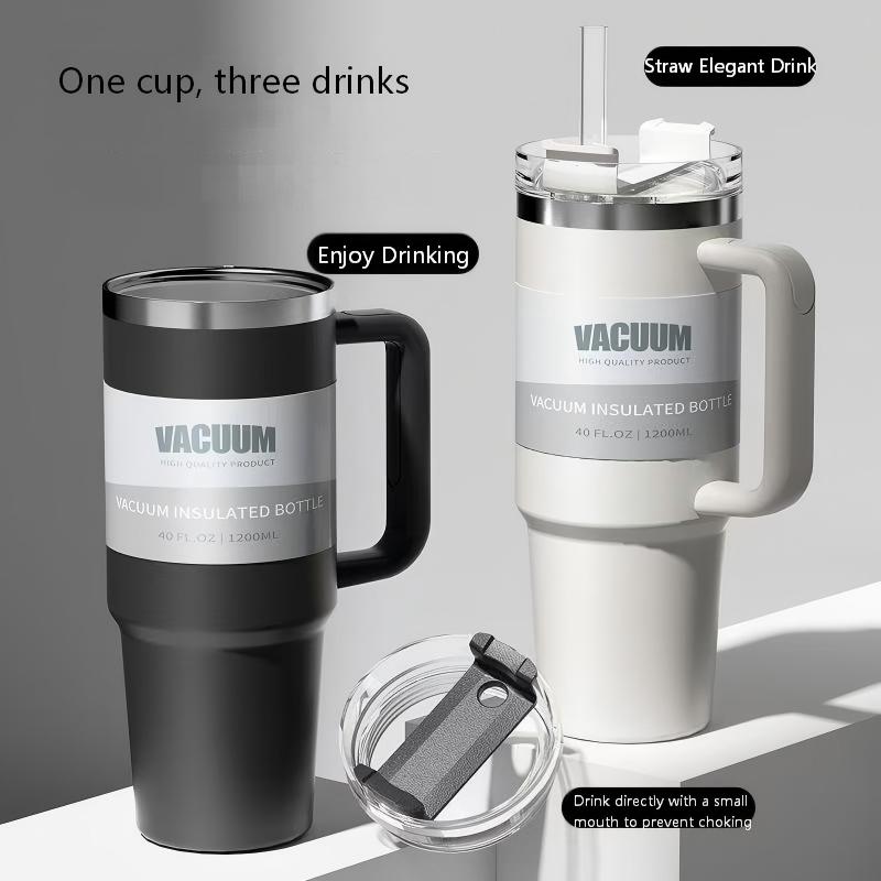 40oz Car Cup, 304 Stainless Steel Insulated Cup, Large Capacity, Portable With Handle, Ice-Resistant Cup, Essential For Outdoor, Home, And Office Use