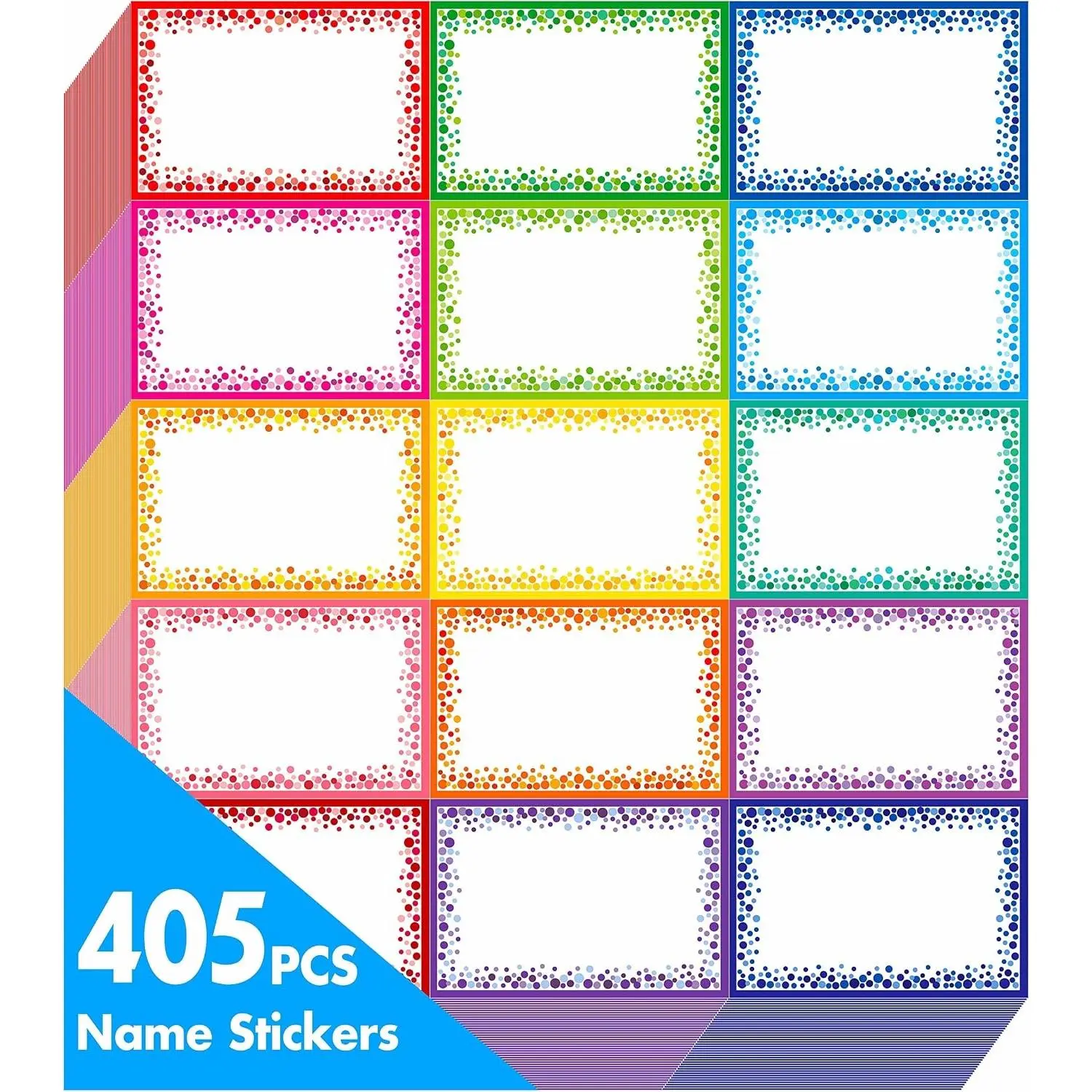 405pcs Colorful Name Tag Labels - Permanent Adhesive Writable Name Badge Stickers for School, Office & Home, Each Measures 3" x 2"