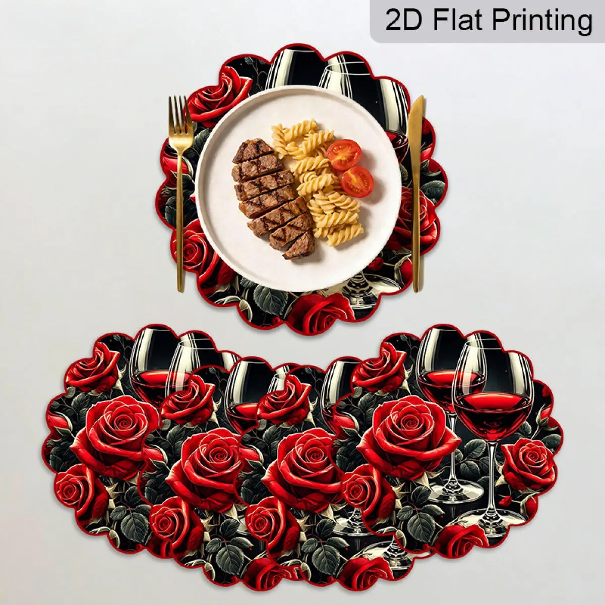 4pcs Floral Rose Wine Place Mats Decor, Floral Pattern Placemat, Table Placemats for Indoor/Outdoor Dinner Party, Waterproof Placemat for Home Kitchen, Dining Room or Wedding Party, Valentine's Day Gift, Home Decor, Kitchen Decor