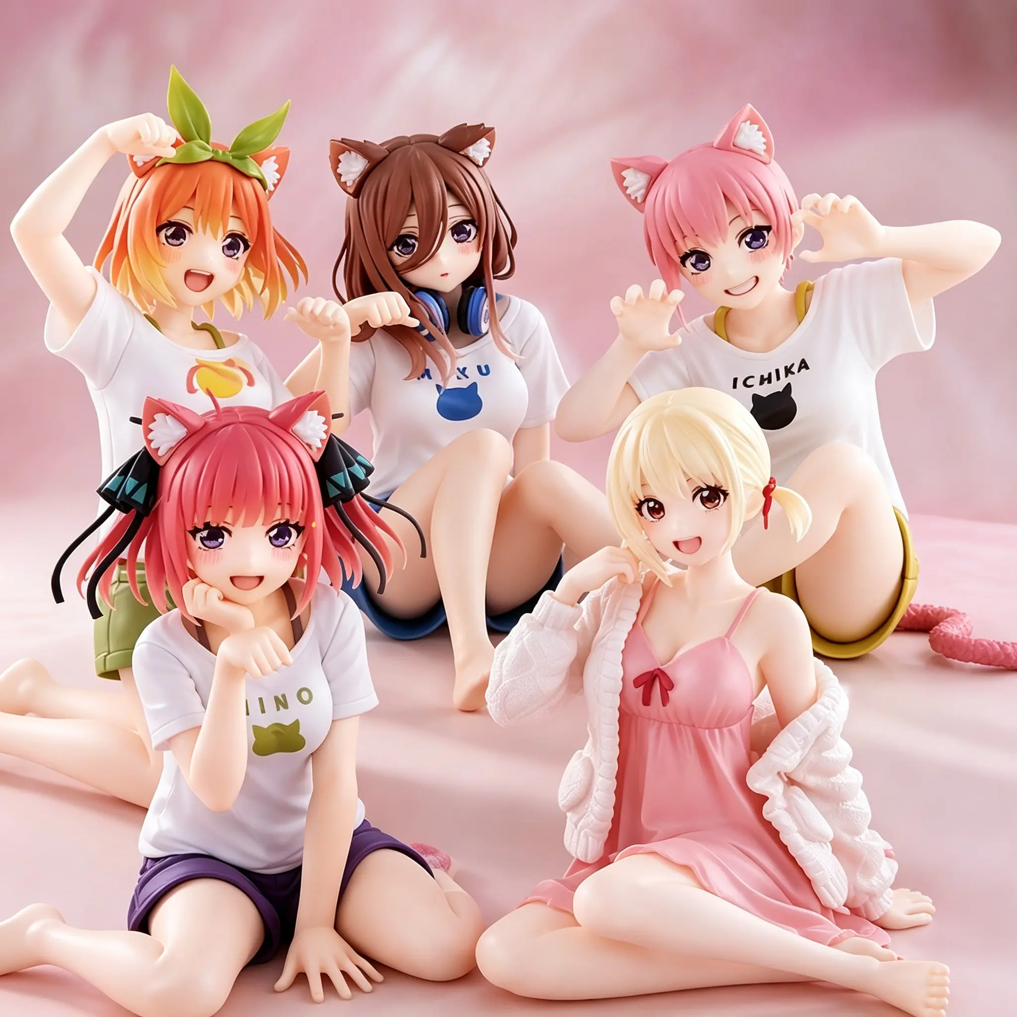 Five Sisters Cat Ear Figurines, Nishino Ichika, Nishino Mikoto, Nishino Shirayuki, Inoue Takina, Nishino Satsuki, Nishino Futaba, Cute PVC Collectibles