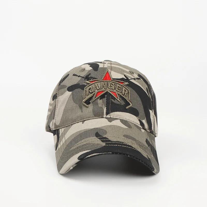 Euro-American Retro Embroidered Letter Five-Star Soft-Top Camouflage Breathable Adjustable Military Visor Classic Baseball Cap