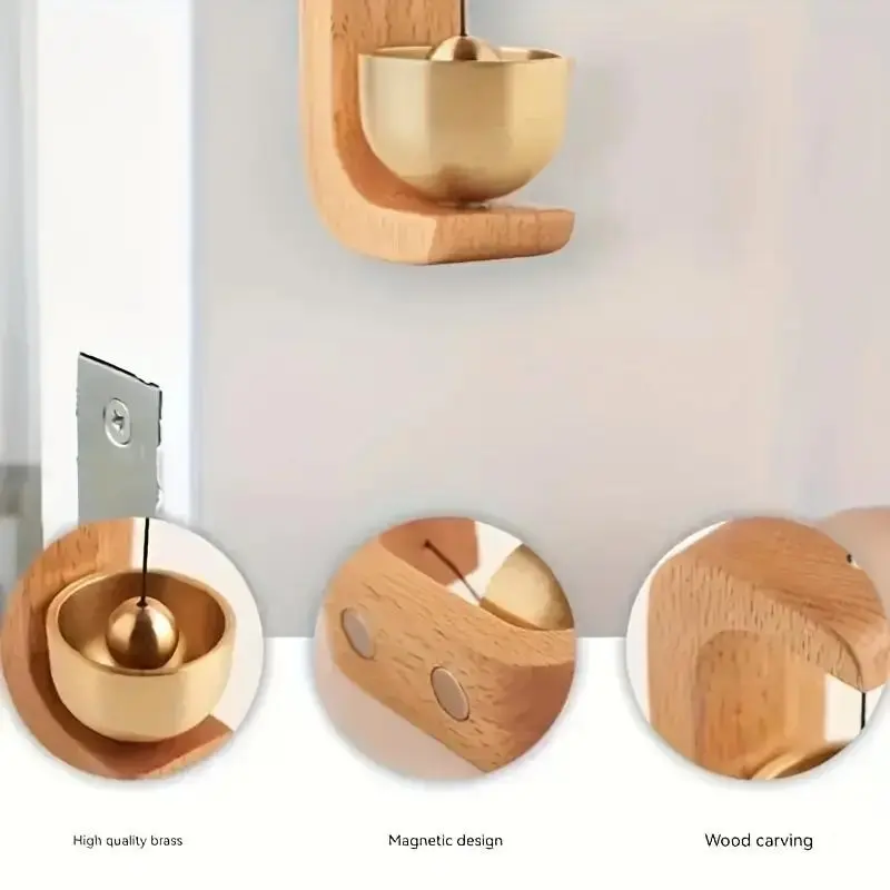 Woodcraft Healing Wind Chime, Wooden & Copper Bell, Suction Door Hanging, No Battery Needed, Indoor Decorative Reminder, Home Wellness Accessory, Outdoor Wind Chimes