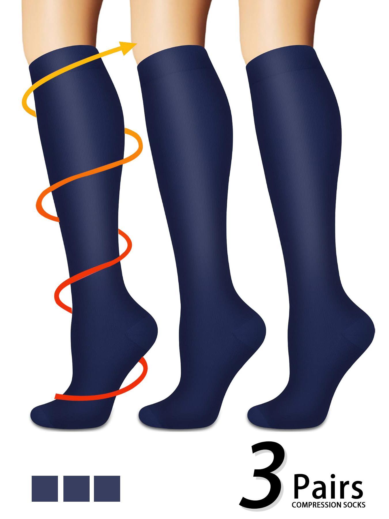 3 pairs of men's and women's compression socks with a compression rating of 15-20 mmHg in a knee-high design for running, performance and recovery, available in a range of colours to help improve circulation Athletic Socks