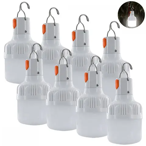 8pack Outdoor USB Rechargeable Handheld Flashlight, Ipx4 Waterproof LED Bulb, Portable Lantern Night Light, High Brightness with Hook, Camping Fishing, High Lumen Flashlight, High Lumens Flashlight, Rechargeable Flashlights