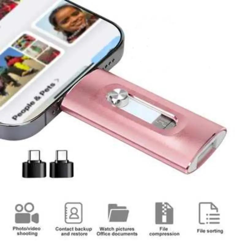 4-in-1 USB 3.0 Flash Drive for iPhone & Type-C & Android & PC, External Storage Drive 64GB/128GB/256GB/512GB/1TB, Plug and Play with App, Backup Photos and Videos, USB Memory Stick Pen Drive Thumb Drive, Christmas Gift for Boyfriend & Husband & Wife