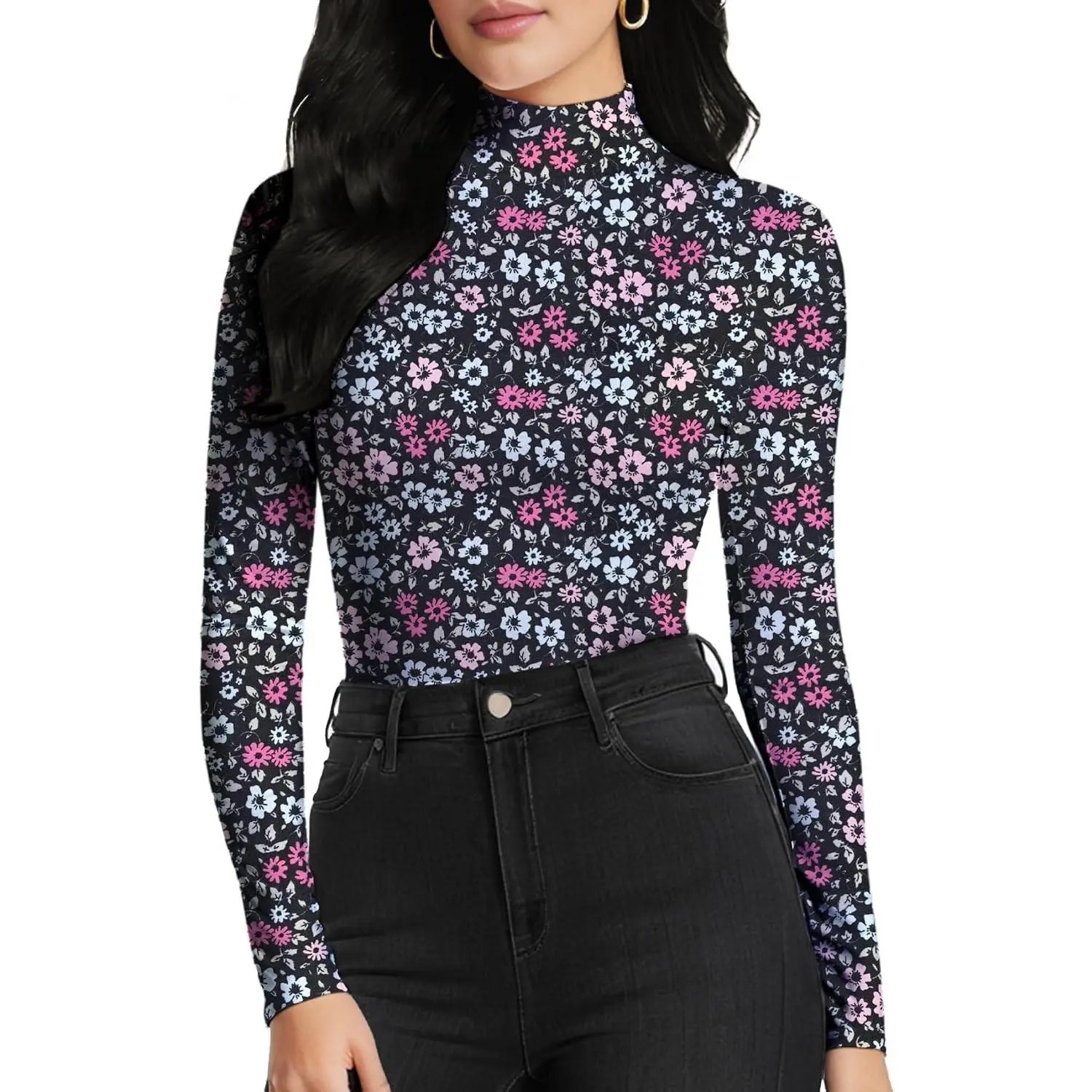 Women's Long Sleeve Mock Turtleneck Tops, Lightweight Baselayer Shirts, High Neck Pullover Undershirts Stretchy