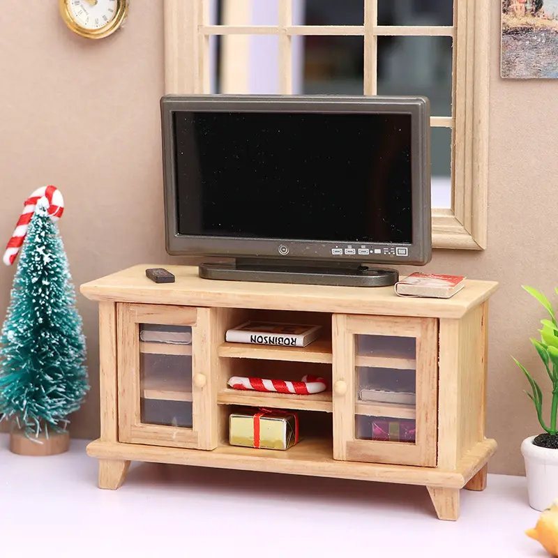 Dollhouse Decor Mini TV 1:12 Scale TV Stand Model Photo Prop Mini LCD TV Model Perfect for Micro Living Room Scene Setup Christmas Easter New Year Gift Doll House Furniture Doll House Accessory Miniature Furniture