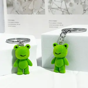 2-Pack Flocked Resin 3D Frog Keychains - Cute Funny Car Keychain & Bag Pendant for DIY Decoration