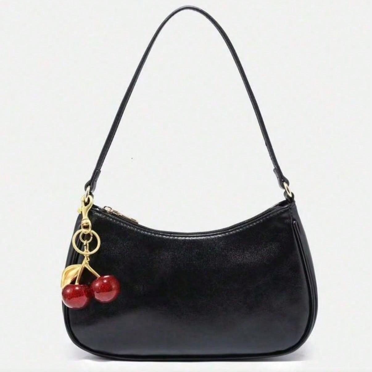 Novachic Women's Fall Outfits Handbag Floral Patterned Fabric Crossbody Bag Cute Pendant Decor Cherry Bags for Women Minimalist One Shoulder Bag, Zipper Closure, Retro Style, Underarm Bag, Suitable For Multiple Occasions