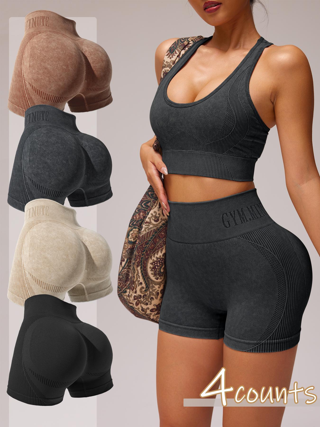 Women's Letter Print Seamless Sports Shorts, High Stretch Breathable Comfortable Skinny Shorts, Ladies Sportswear for Indoor Outdoor Wear, Gymclothes