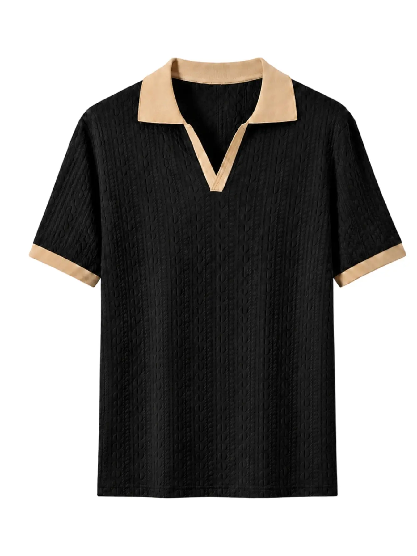 Two-Piece Colorblock Collar Small V Neck Embroidered Short Sleeve Polo Shirts, Half Open V-Neck Design, Lightweight Luxury Daily Wear, Casual Polo Shirt