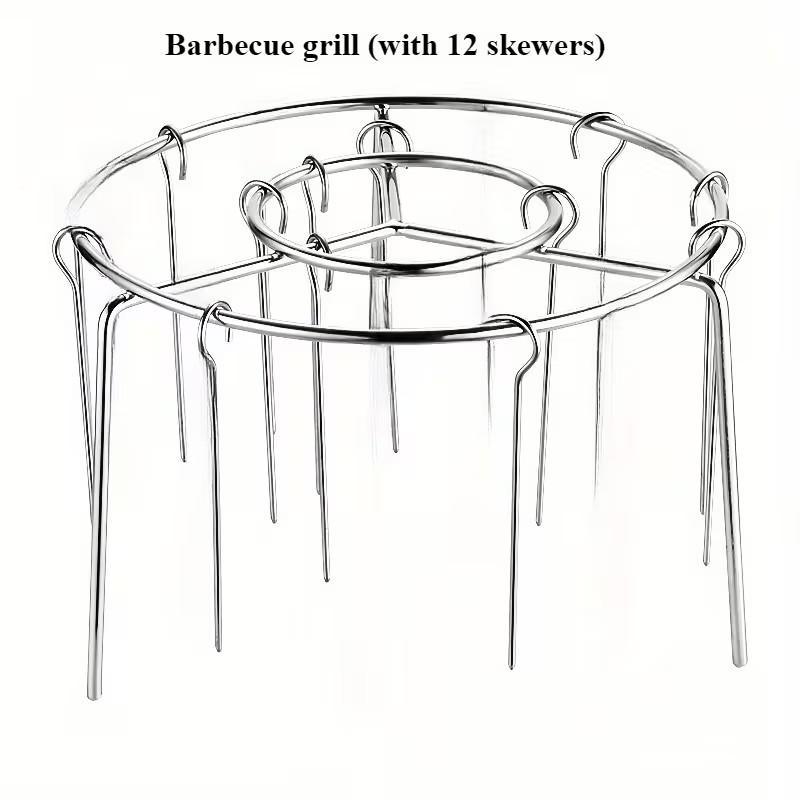 Stainless Steel Vertical Grill Rack + Skewers Set, Multi-Layer Grilling, Even Heating No Flipping Needed, Easy Clean Kitchen & Outdoor BBQ Essential