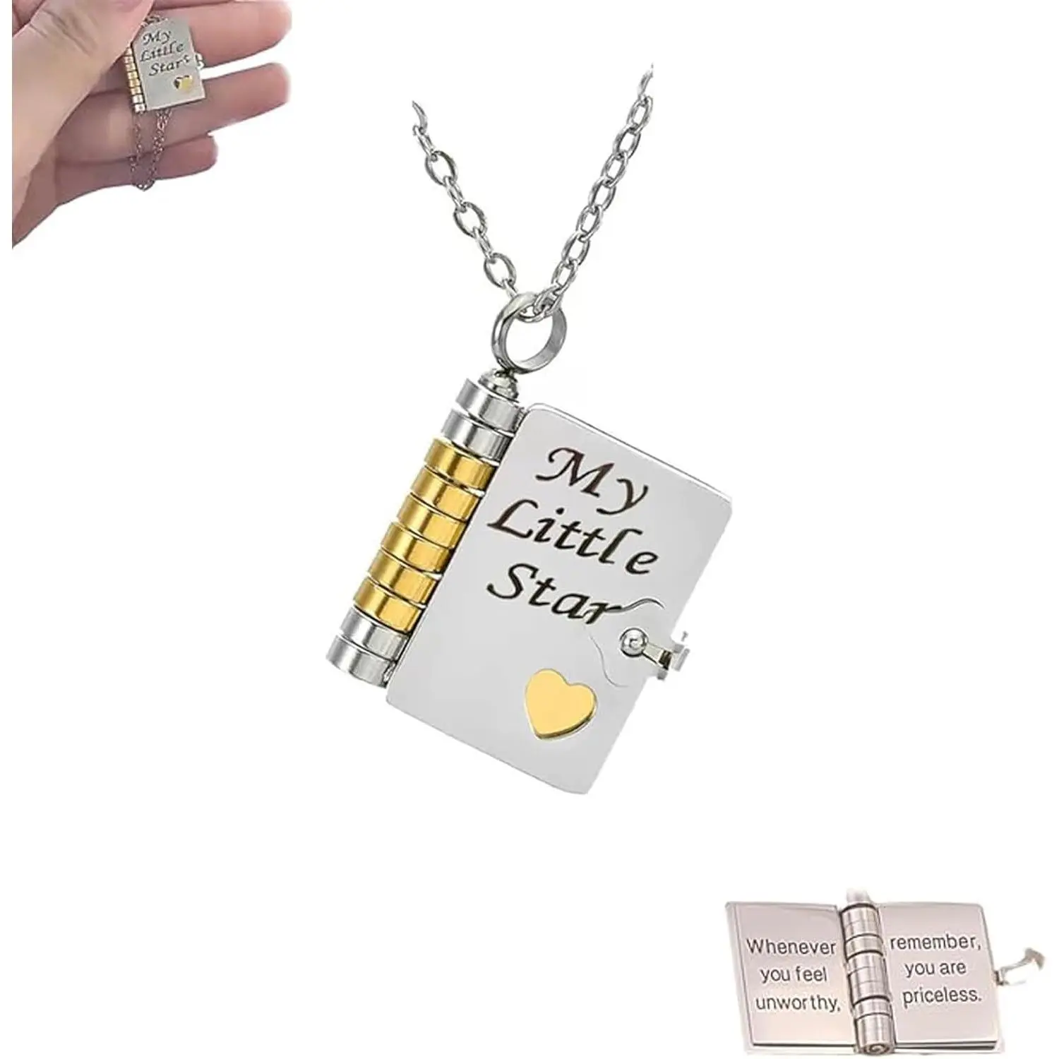 My Little Star Book Necklace Daughters - Personalized Openable Necklace,Openable with 6 Pages of Engraved Information