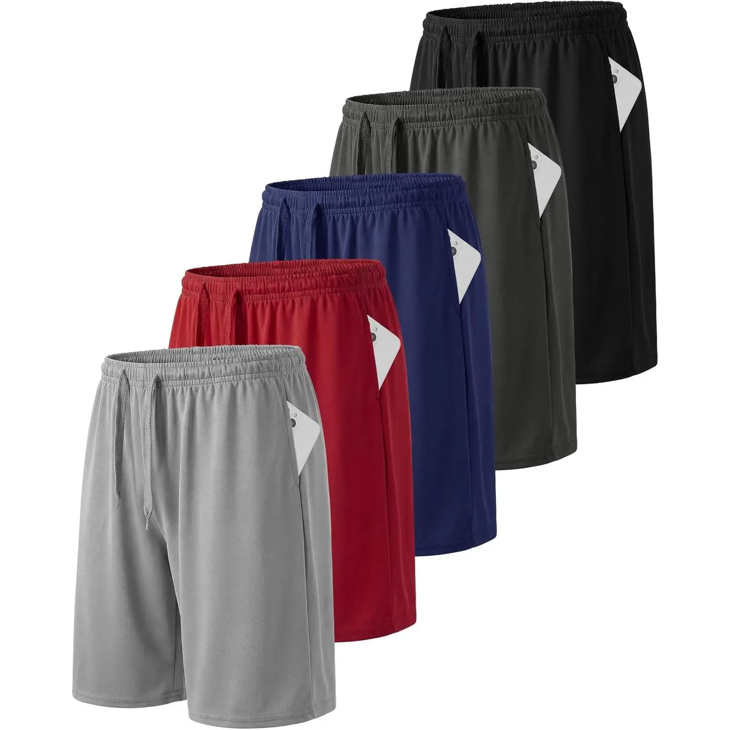 Boys' 5-Pack Athletic Gym Wear Shorts, Kids Youth Basketball Active Performance Quick-Dry Elastic Waist with Pockets