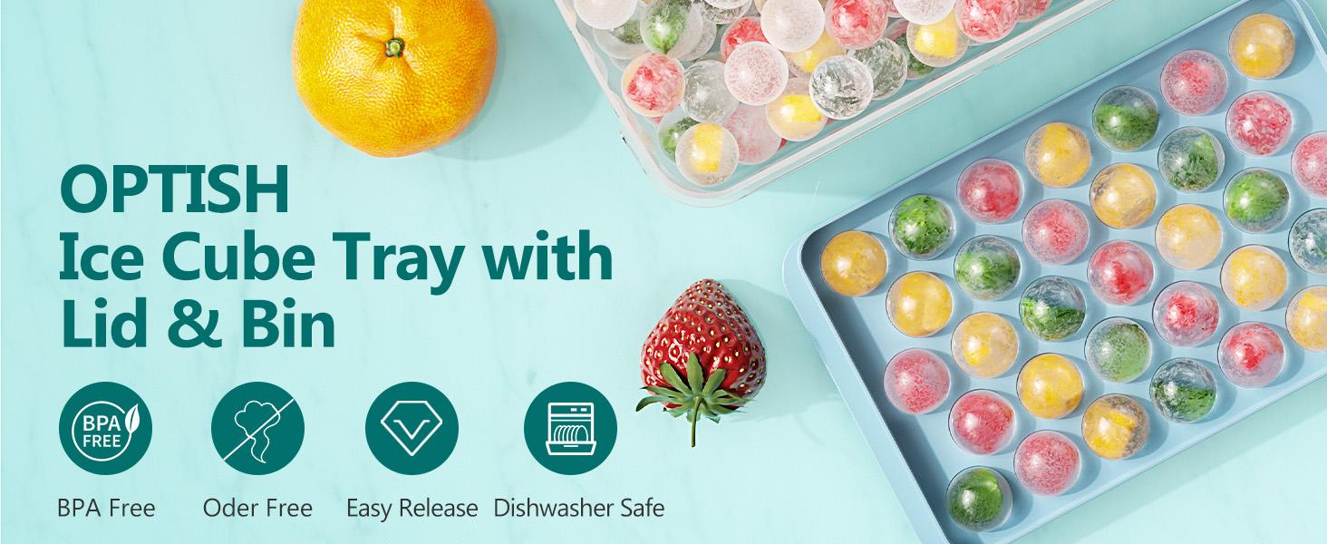 3 Pack Ice Trays for Freezer, 99 PCS Ice Cube Tray with Lid and Bin, Round Ice Cube Mold, Circle Ice Maker for Chilling Drinks (0.8 inch, Blue)