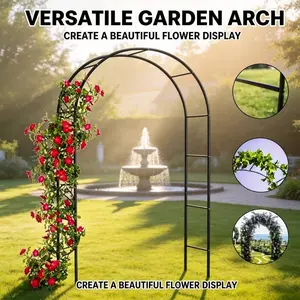 1Pc Metal Garden Arch Frame Sturdy Iron Structure Dual Assembly Ways Multifunctional Climbing Plant Rose Arbor Outdoor Backyard Patio Wedding Decor Flower Stand