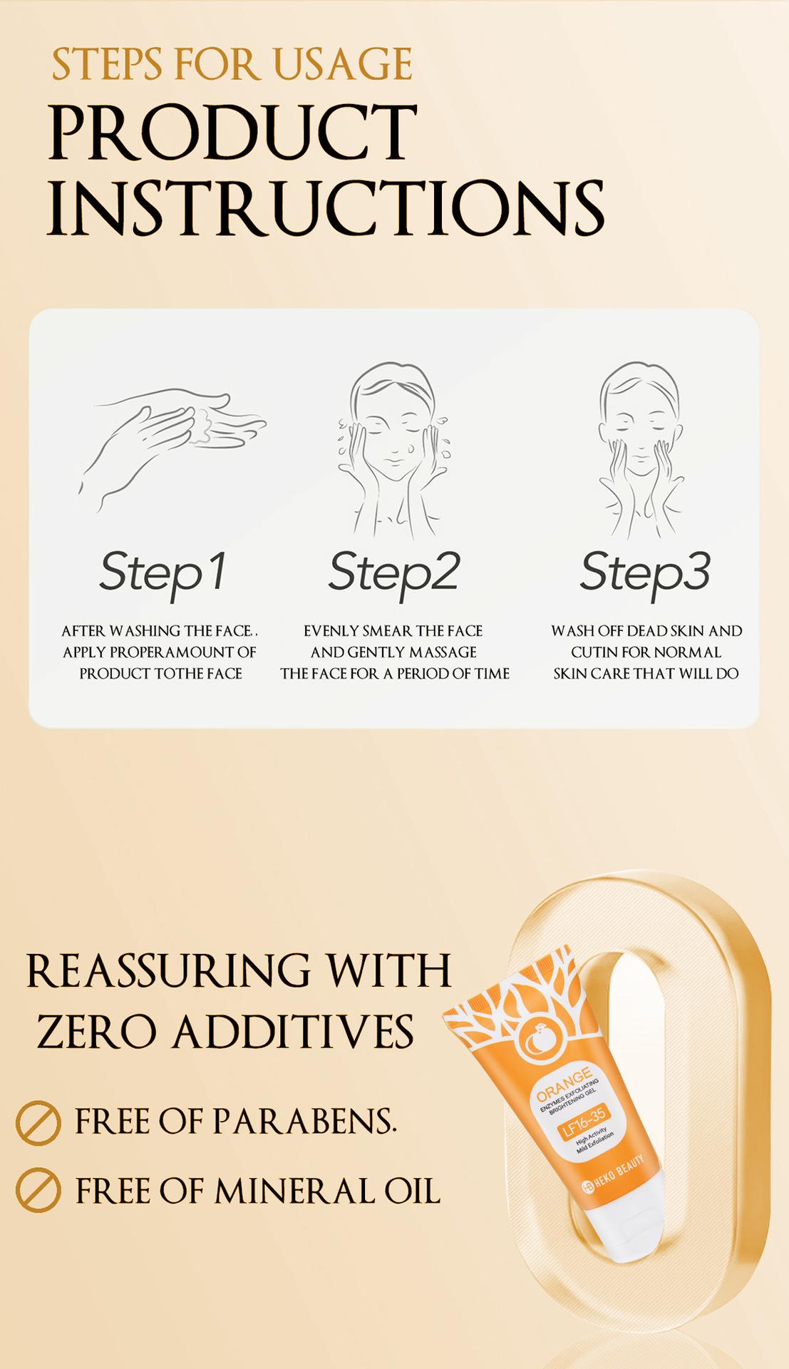 HEKO BEAUTY Exfoliating Gel Orange Brightening Facial Cleanser Deeply cleans pores and removes dead skin