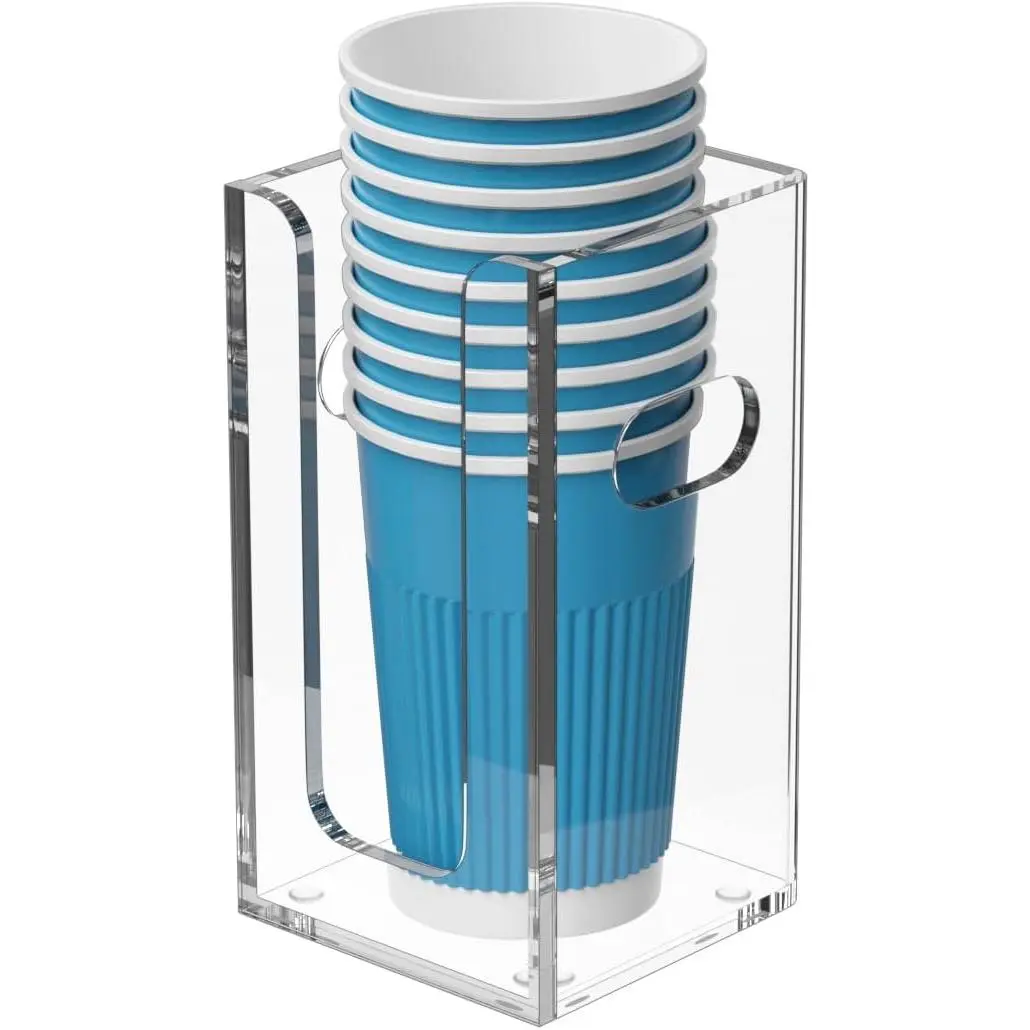 Disposable Cup Organizer Dispenser - Clear  Cup and Lid Holder with Handles Plastic Cup Dispenser Countertop Paper Coffee Cup Holder for Coffee Bar House Party Essentials