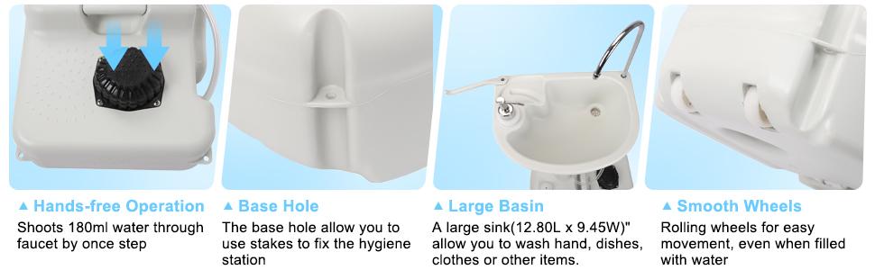 Outvita Portable Sink and Toilet Combo, 5 Gallon Hand Washing Station & 5.3 gallon Flushing Toilet, Detachable Wastewater Recycled Perfect for Outdoor Camping RV Travel Boat