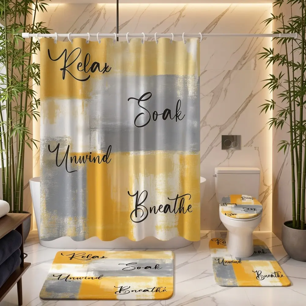 4-Piece bathroom kit full, graffiti, print patterns, elegant modern design for home decor, home decor shower curtain, complete 4-piece toilet seat set, easy to install, with 12 durable hooks - the perfect gift for friends and family