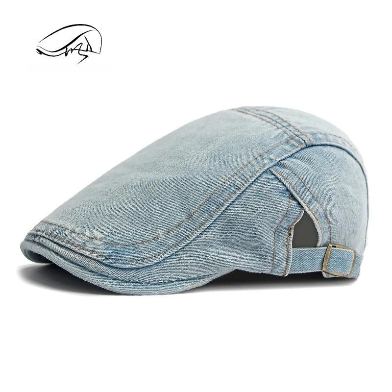 1pc Women's Classis Retro Beret Classis Denim Retro Newsboy Caps for Men,Summer Solid Washed Adjustable Flat Caps Visor Hat