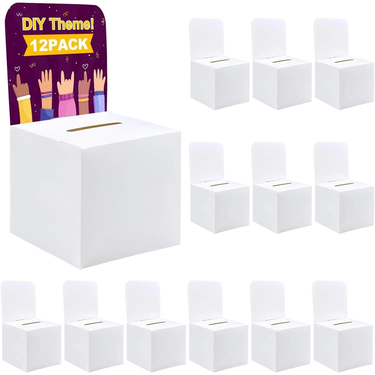 12 Pack 6.5x4.5x4.5Inch White Cardboard Suggestion Raffle Boxes with Slot for Fundraising Donation Voting Business Card Collection