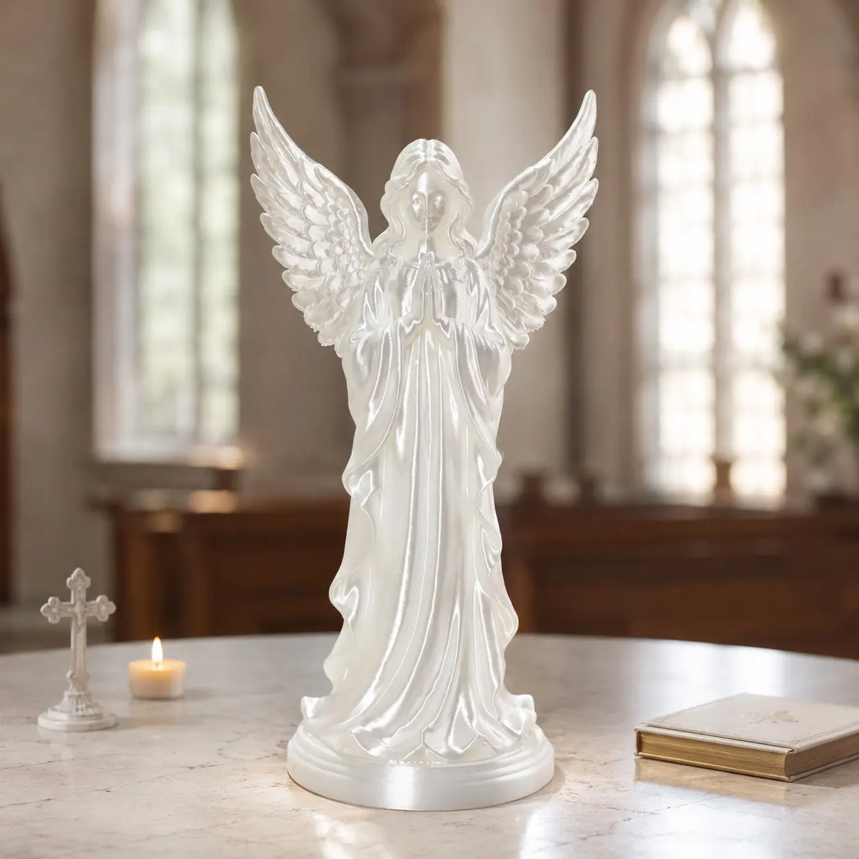Prayer Angel Winged Statue Home Decor, Religious Decor, Guardian Blessing and Peace Theme, Ideal for Living Room, Bedroom, Study, Fireplace, Gift for Holidays