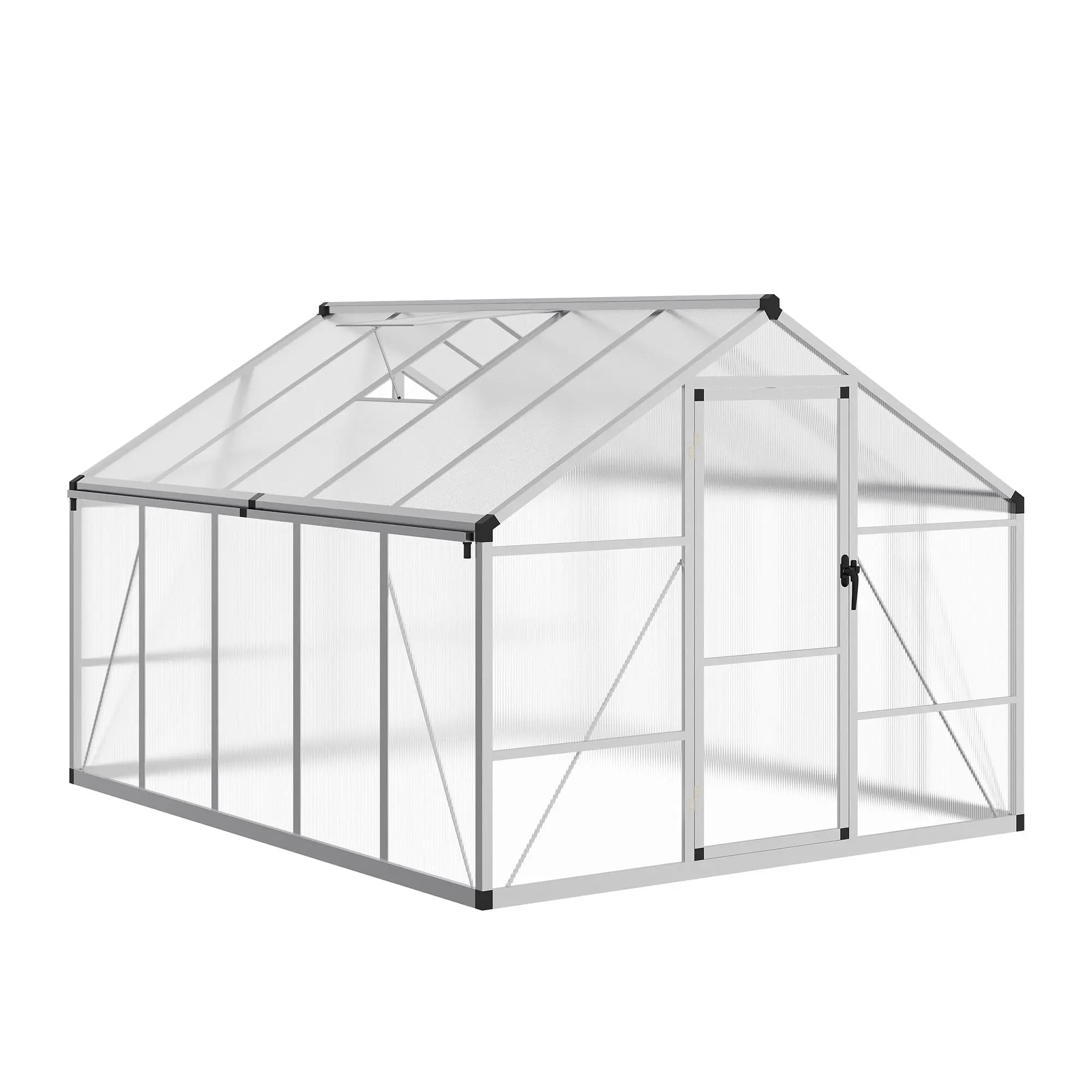 Garvee Large Walk-in Greenhouse with Heavy-Duty Polycarbonate Panels, All-Weather Aluminum Frame, Roof Vent & Commercial Sliding Door – 4-Season Outdoor Garden Sun Room for Plants (Green Frame)