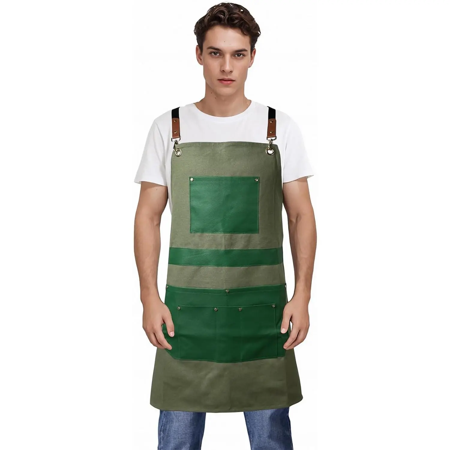 Men's Unisex Heavy-Duty Adjustable 1-Piece Anti-Static Canvas Woodworking Apron, Oilproof Workwear with 6 Pockets for Tool Storage, Home Supplies