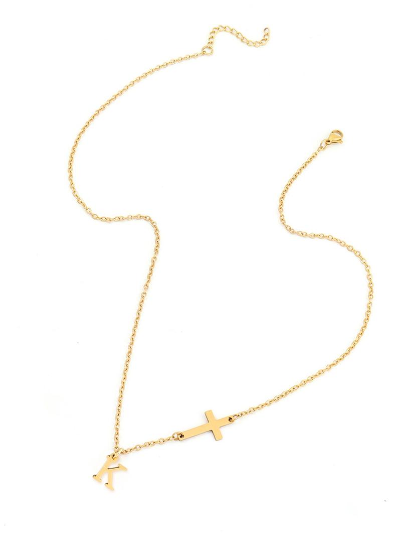 Fashion Initial Necklace for Women, Cross & Letter Pendant Necklace, Stainless Steel Jewelry for Party, Daily Decor, Trendy All-match & Exquisite Jewelry for Birthday Gift, Statement Necklace, Non Tarnish Jewelry