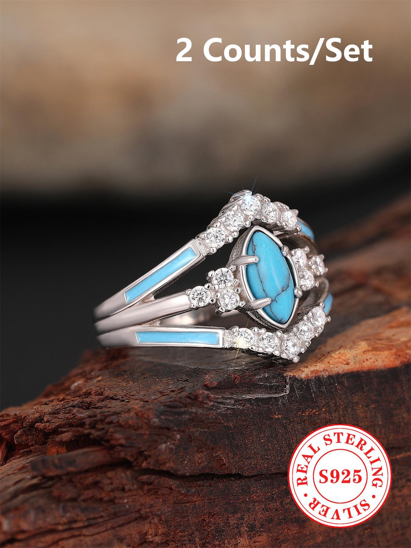 925 Sterling Silver Fashion Turquoise Decor Ring, Fashion Jewelry for Party, Daily Clothing Decor, Trendy All-match & Exquisite Jewelry for Birthday Gift