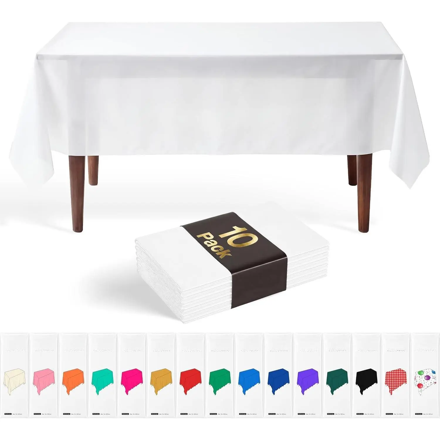 White  Plastic Tablecloths 10 Pack, 54 x 108 Inch Rectangle Disposable Table Covers for 8FT Tables,  Spill-Proof, Easy Cleanup for Birthday, Parties and Weddings