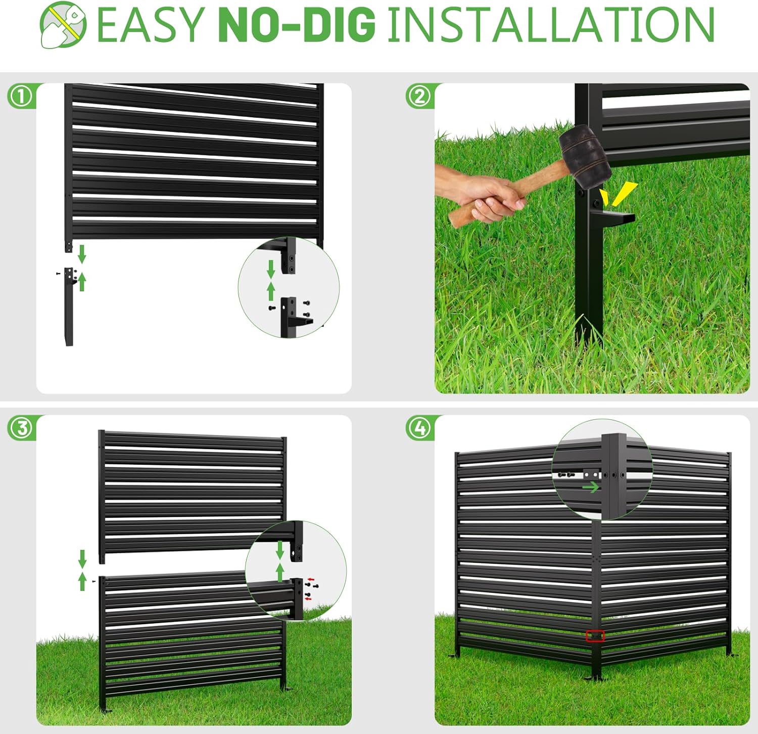 Gaomon 2 Panels No-Dig Metal Privacy Fence Screen, 48" H * 48" W Outdoor Air Conditioner Fence, Rustproof AC Unit Cover to Hide Trash Bins, Pool Equipment Enclosure, Decorative Garden, Patio & Backyard Gaomon 2 Panels No-Dig Metal Privacy Fence Screen, 48" H * 48" W Outdoor Air Conditioner Fence, Rustproof AC Unit Cover to Hide Trash Bins, Pool Equipment Enclosure, Decorative Garden, Patio & Backyard