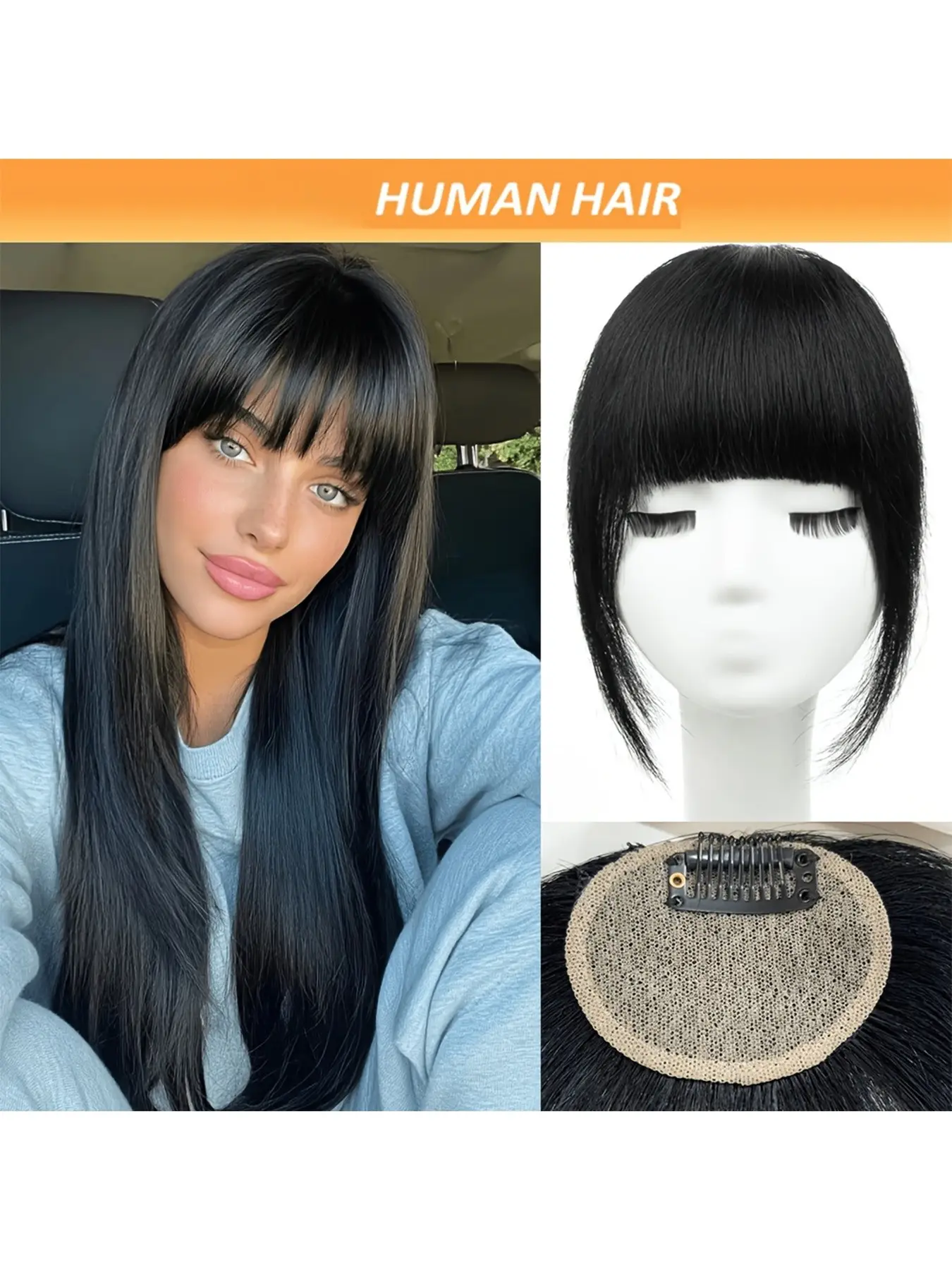 Real Human Hair Air Bangs, Easy to Wear, Natural Look, Increases Hair Density, Includes Side Pieces, Modifies Facial Contour, Clip on Hairpieces