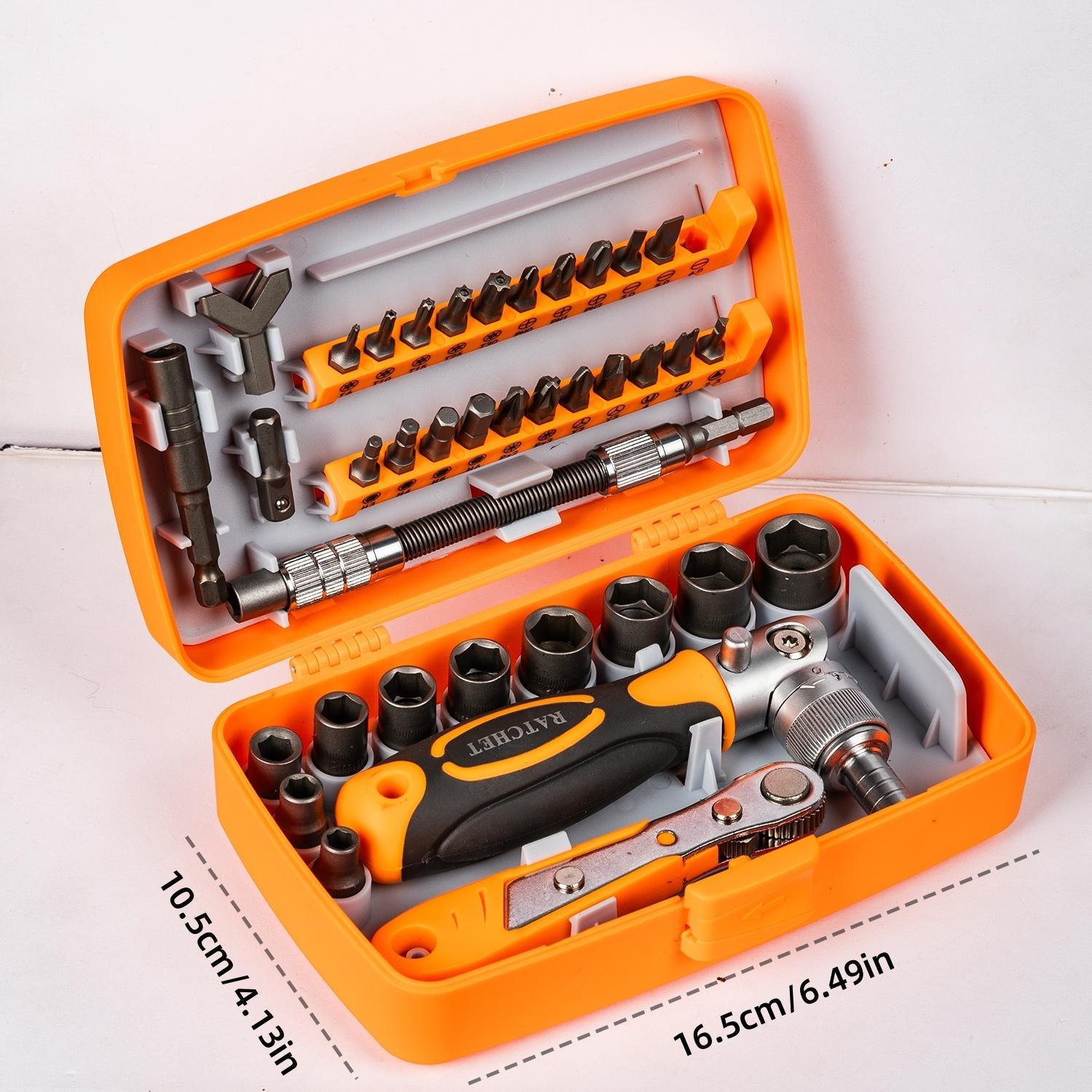 Ratchet Multipurpose Screwdriver Tool Set, 38pcs Socket Set & Screwdriver Bit Set with Rotatable Ratchet Handles & Storage Case, Household Repair Tool Kit for Bike, Hardware, Heavy Duty