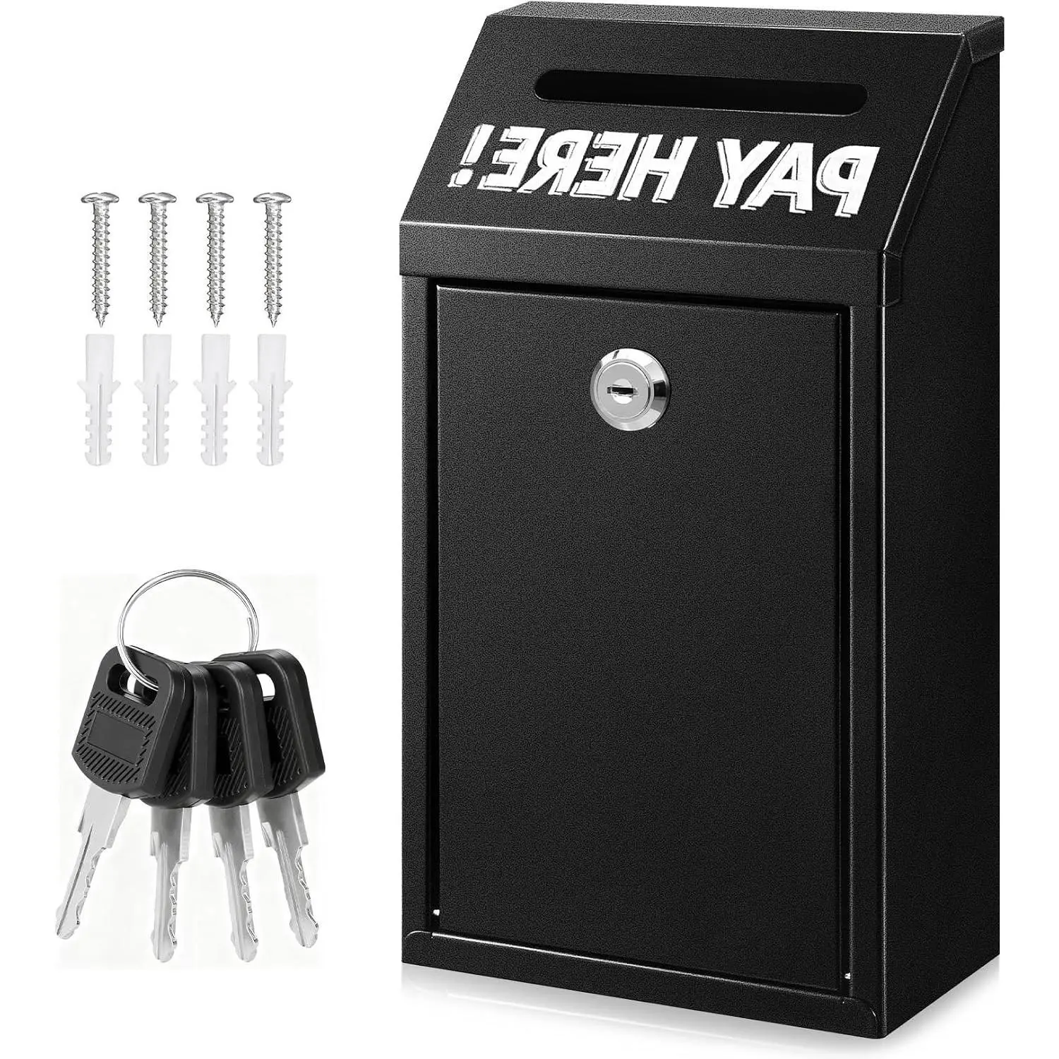 Metal Donation Box with Lock – Wall Mounted Cash Money Drop Box with Slot for Home/Office/Outdoors, 10.2 x 5.6 x 2.9 Inch (Black)Gift