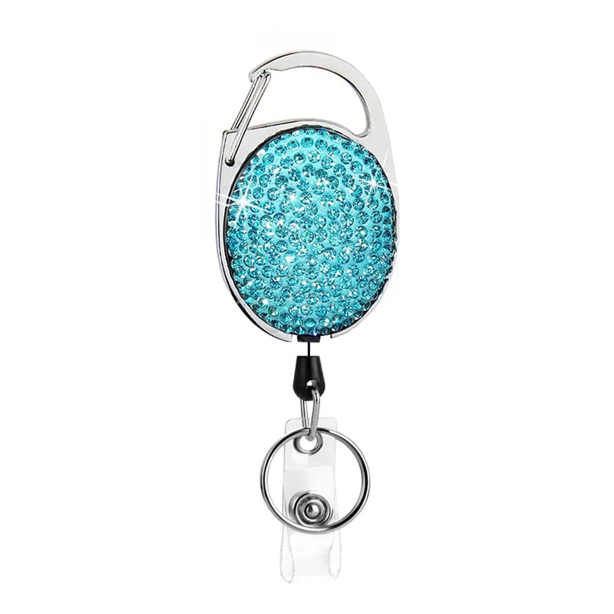 Rhinestone Decorated Badge Reel, 1 Count Retractable Badge Reel, ID Name Badge Clip for Office Worker Teacher Doctor Nurse, Badge Reels Retractable, ID Badge Holder, ID Badge Holders Retractable