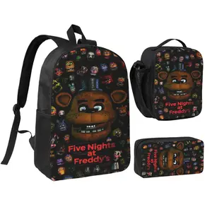 Unisex Five Nights At Freddy'S3 3Pcs Backpack for Teen Girls Boys, School Bookbag with Lunchbox Pecil box, Anime backpack with adjustable straps, office travel bag Bookbag