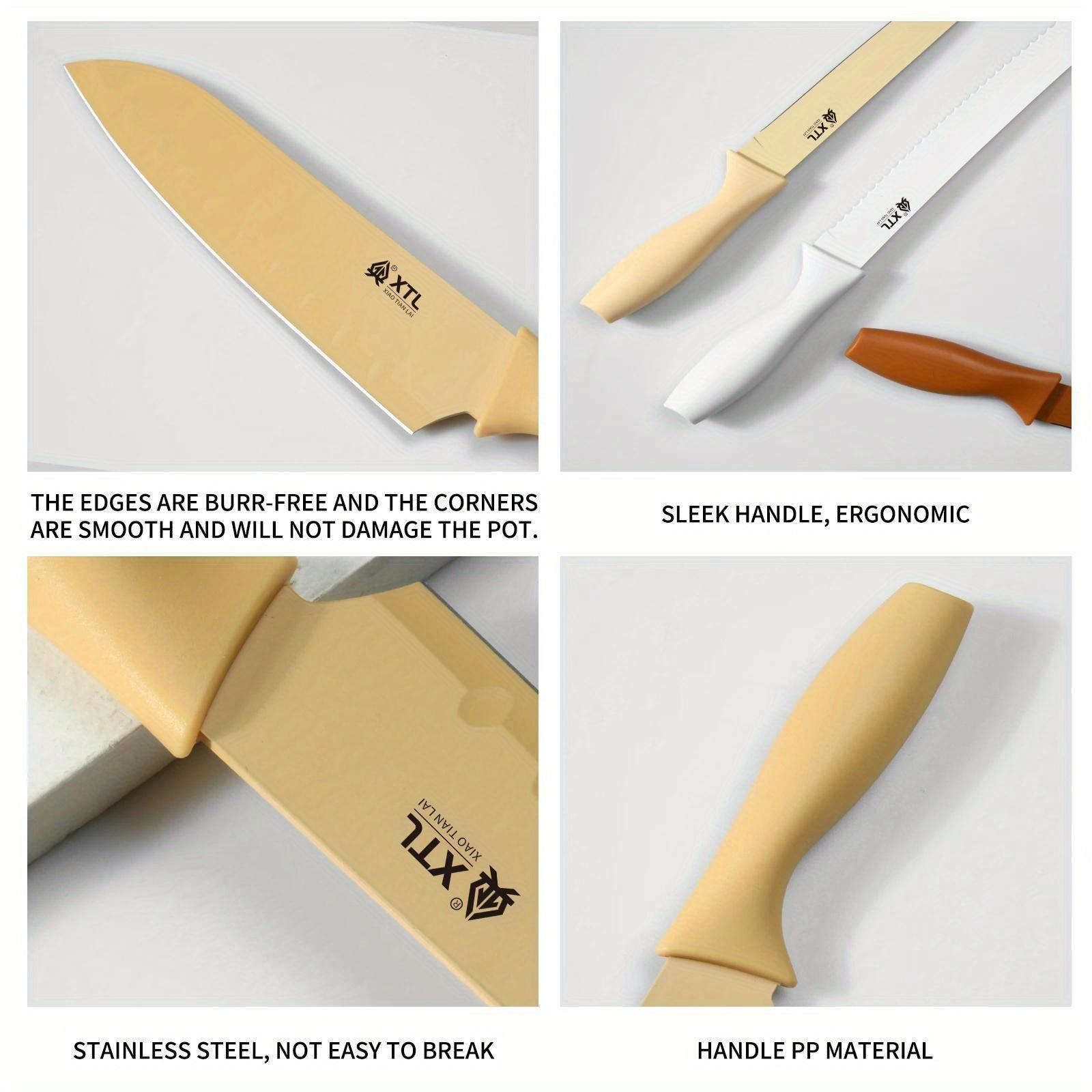 Professional 7pcs Stainless Steel Kitchen Cooking Tool Set  Chef's Knife with Silicone Handle Sharp and Durable, Rust and Stain Resistant Cooking Tools with Scissors and Peelers