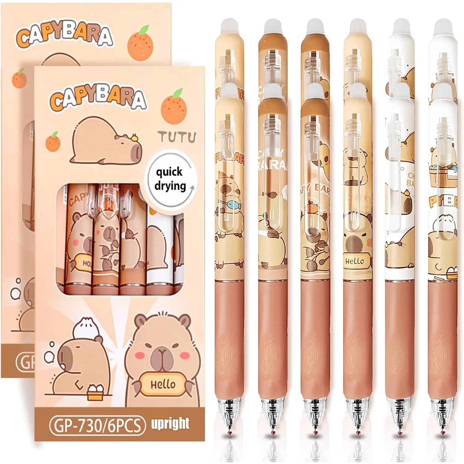 12 count Cute Erasable Pens,Capybara Erasable Gel Ink Pens,0.5mm Black Ink - Retractable,Cute Capybara School Supplise,Kawaii Capybara Stationery Set,  for Office, School, Women,Man