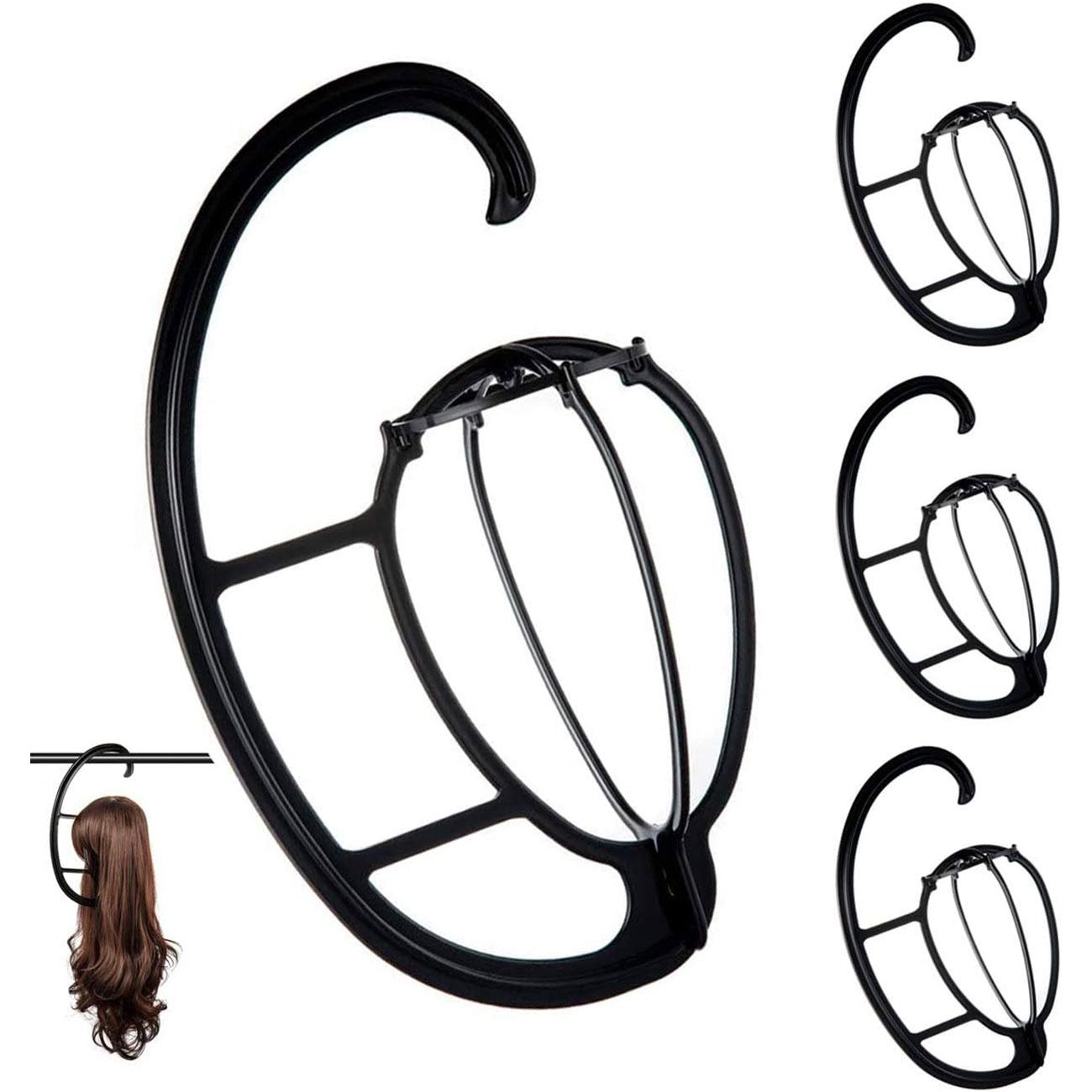 Hanging wig/hat display stand, 3-piece/set foldable Collapsible wig hair dryer stand, professional portable space saving hanger wig/hat storage display stand, suitable for home storage and travel storage