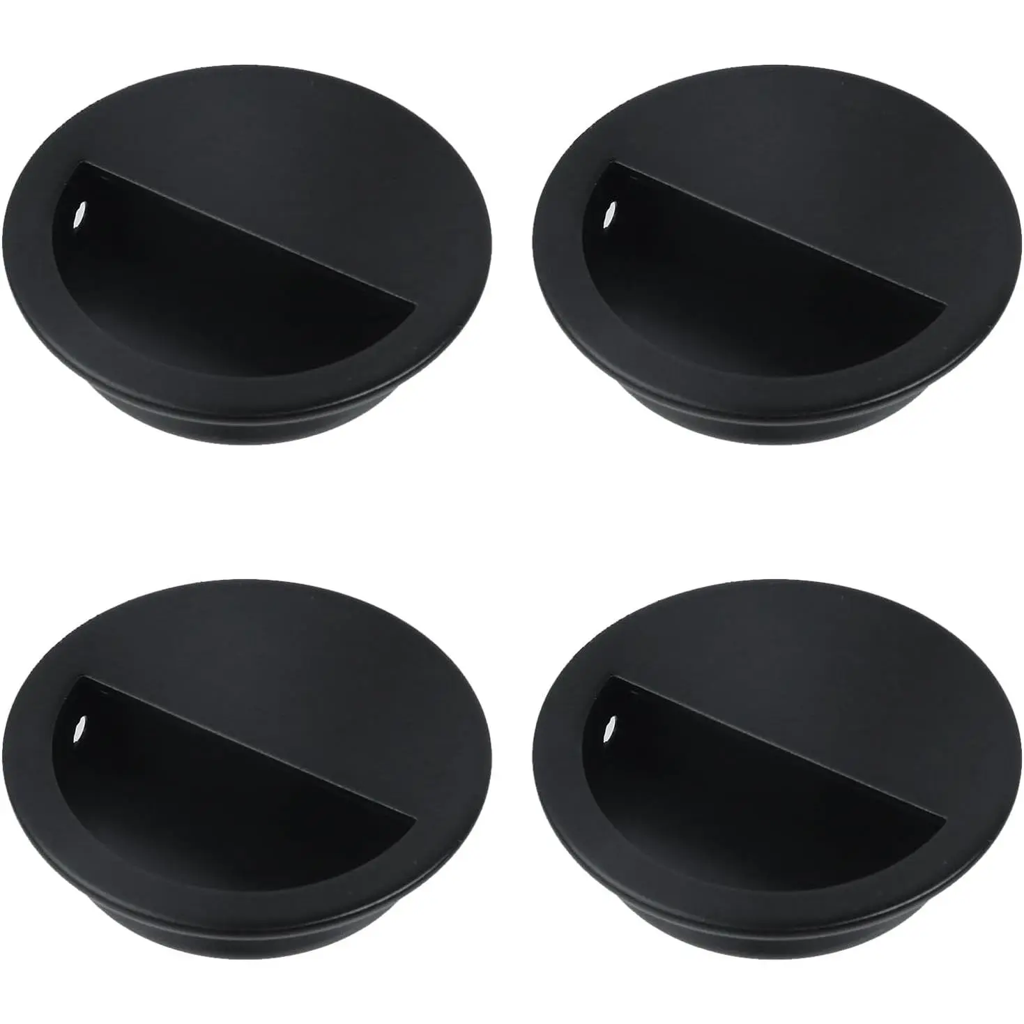 Round  Concealed Door Pulls,Flush Pocket Door Handles | Stainless Steel Handle for Modern Bedroom Door Drawer Wardrobe,50mm / 2 inch Dia - Matte Black - Set of 4