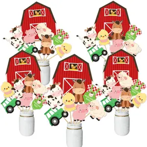 1Set Farm Animal Baby Shower Centerpiece Sticks Red Farm Theme Table Toppers Birthday Decorations Barnyard Party Decorations for Girls Boys Baby Shower Birthday Party