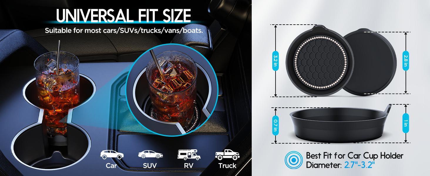 2PCS Bling Crystal Car Cup Holders  Non-Slip Coasters for Car Interior | Universal Fit, Luxury Style