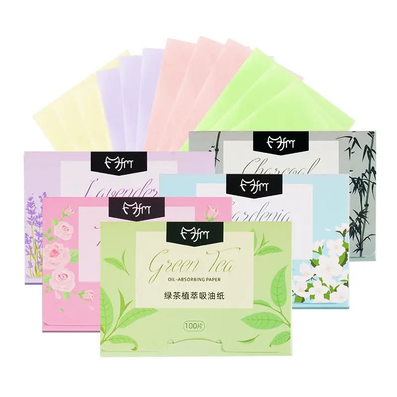Oil Blotting Paper 100 Sheets Portable Face Oil Absorbing Sheets Infused with Green Tea, Gardenia, Rose, Lavender, Bamboo Charcoal, Chamomile, Mint Gentle Oil Control Blotting Sheets for Oily Skin Makeup Touch Up Travel Home Use (100 sheets per box) campi