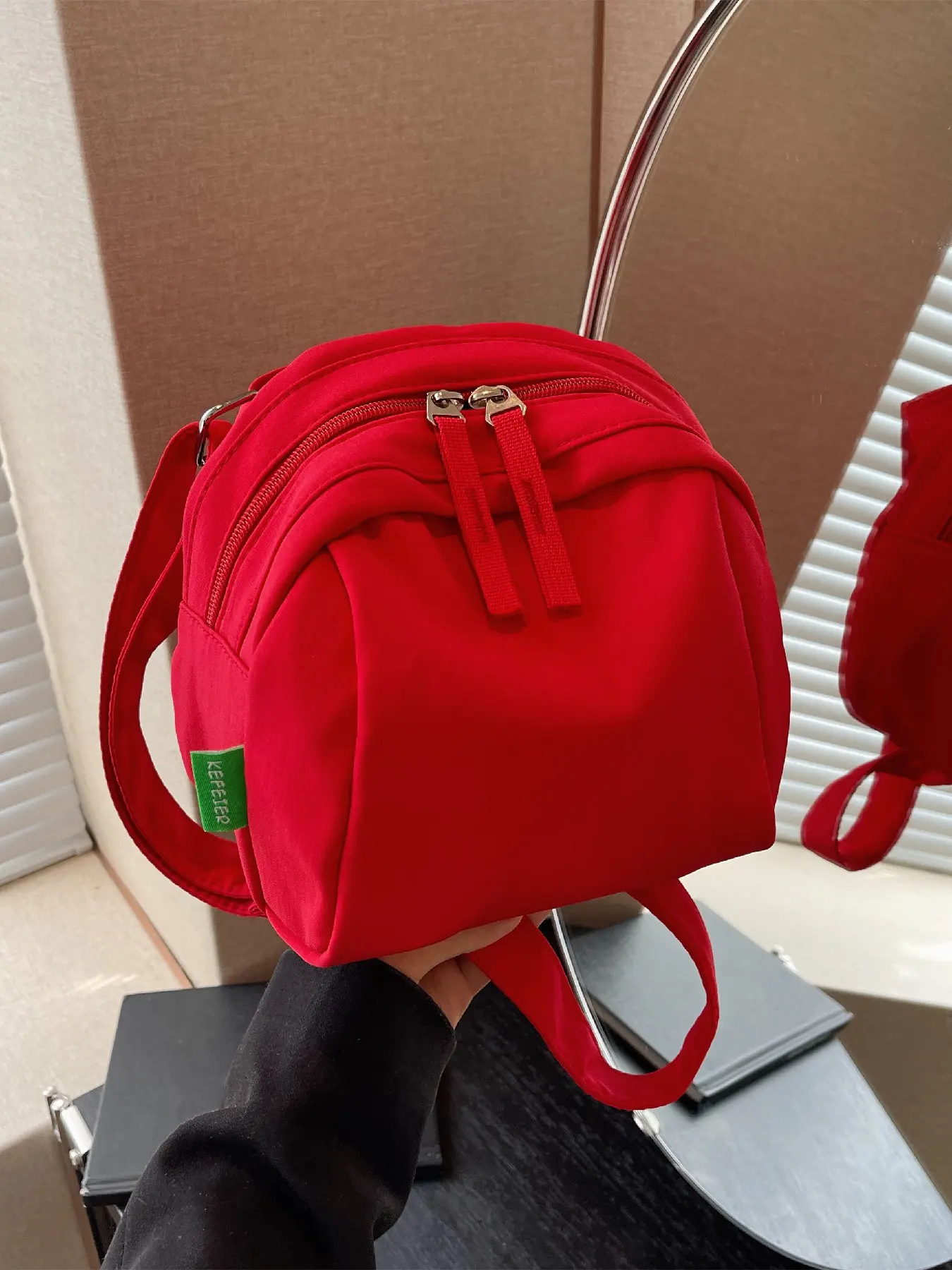 Solid color nylon women's crossbody bag, double zipper pull tab adjustable wide woven shoulder strap, multi compartment lightweight zippered sling bag, fashionable and versatile daily shopping travel messenger handbag